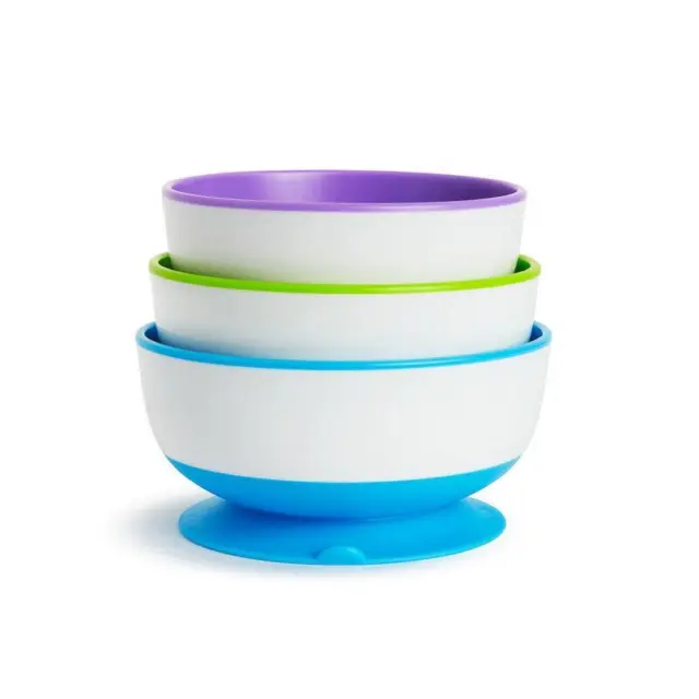 Baby Feeding Bowls Stay Put Suction 3 Pack Non-Spill Munchkin 6m+