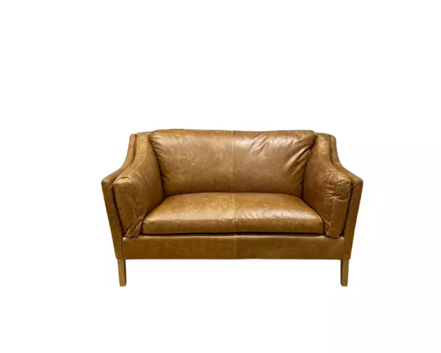 Malone petite slim Halo style 2 Seater Sofa in Vintage rich Tan brown Leather