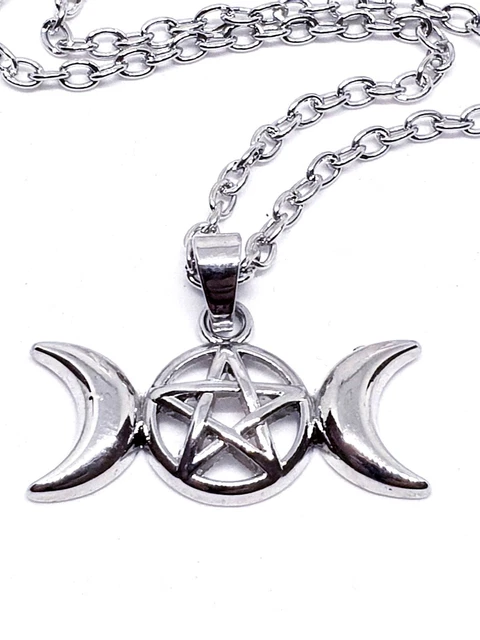 Crescent Moon Pentacle Pendant & Rainbow Moonstone - Wiccan Store