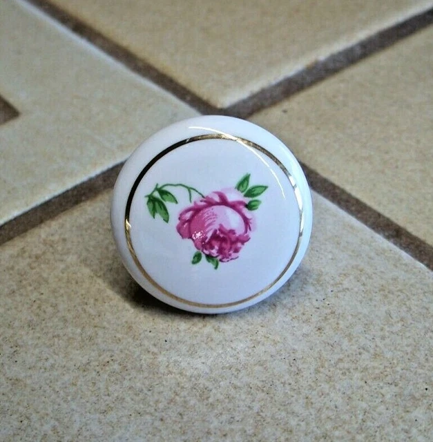 Liberty White Porcelain 1-1/4" Drawer Cabinet Knob Pink Rose FARMHOUSE SHABBY