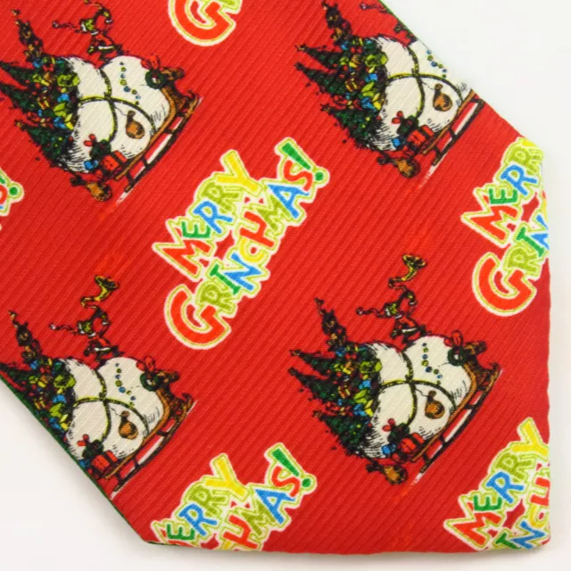 Dr Suess Grinch Christmas Reversible Tie Merry Grinchmas Green Red 56x3.75 Xmas