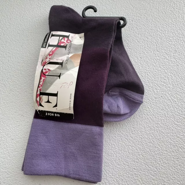 HUE UltraSmooth Crew Socks Womens One Size Enchanted Purple Colorblock New