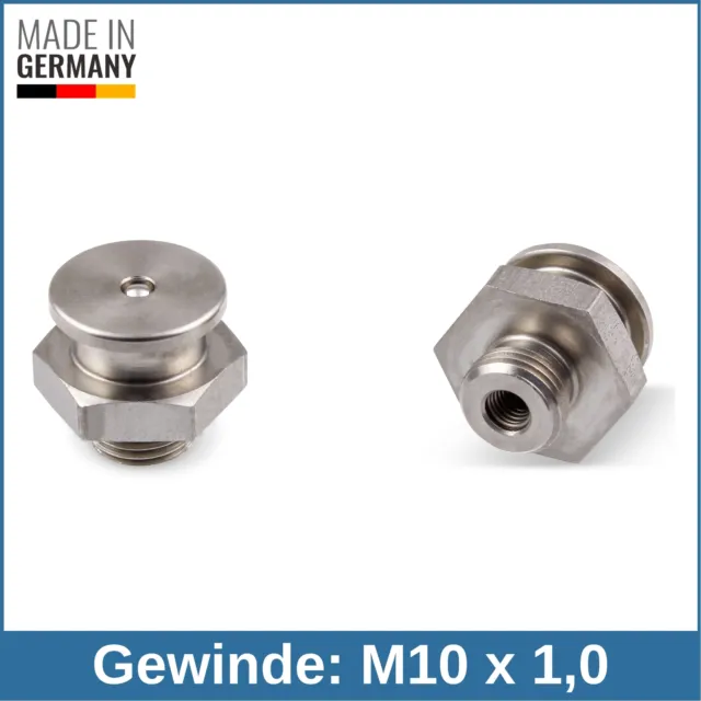 DIN 3404 M1 (Ø16mm) M10 x 1,0 Edelstahl V2A Flachschmiernippel Schmiernippel