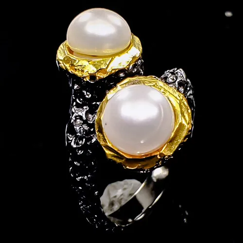 Natural  Not Enhanced Pearl Ring 925 Sterling Silver Size 8.5 /R299508