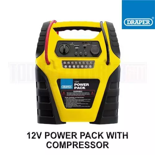 Draper 12V Power Pack Jump Starter, Built in Compressor, 900 Peak Amps 90643