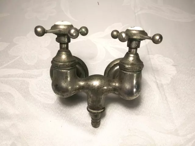 Antique Bath Tub Faucet with Porcelain  Hot & Cold Button Handles Vintage