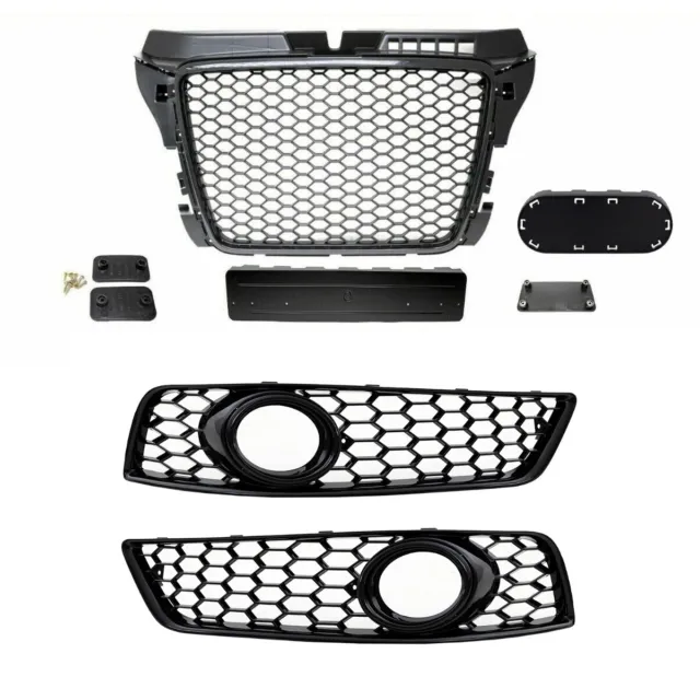 Kühlergrill Wabengrill Schwarz Glanz +Gitter für Audi A3 8P Facelift 08-13 +RS3