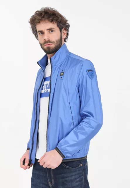 BLAUER Giubbotti Uomo Blu GIACCA A VENTO Giacca a vento blu da uomo con patch lo