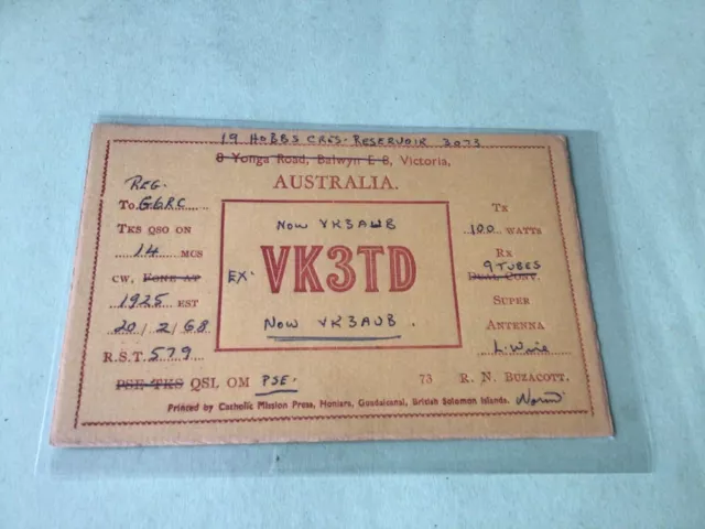 Vintage QSL Radio communication card  Australia  1968 Ref 53125
