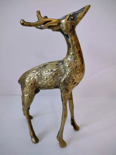 Vintage Solid Brass Buck Deer Statue Figure   6  1/2" Tall