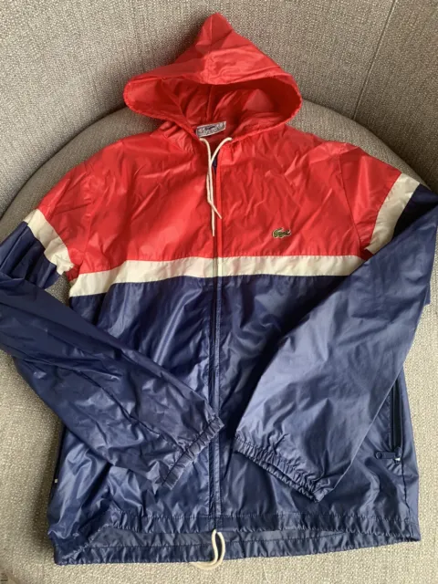 Vintage Izod Lacoste Red White & Blue Windbreaker Size Small Zip Up Pull String