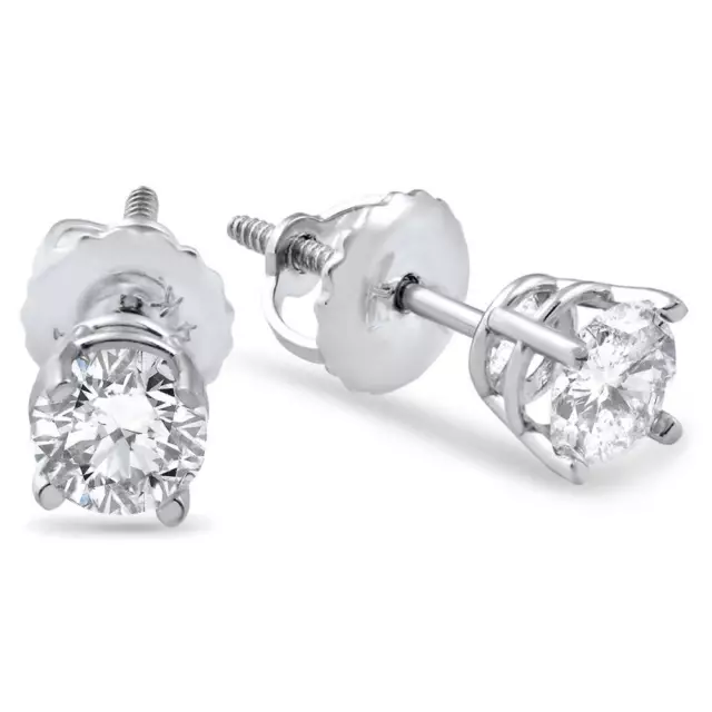 1/2ct Diamond Stud Earrings Solid 14K Yellow or White Gold Screw Back