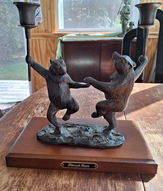 Vintage Metal Dancing Bears Brass or Bronze Animal Candlestick Holder Candelabra