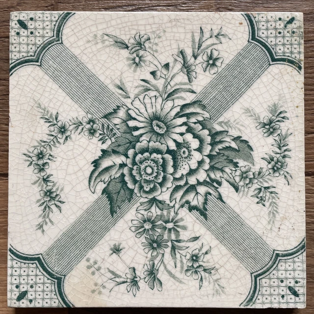 set of 4  Six Inch Square Victorian Floral Tiles C1900 reclaimed 5