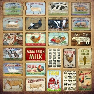 Beef Cuts Duck Eggs Wool Tin Sign Metal Plaque Farmhouse Cow Poster Wall Decors