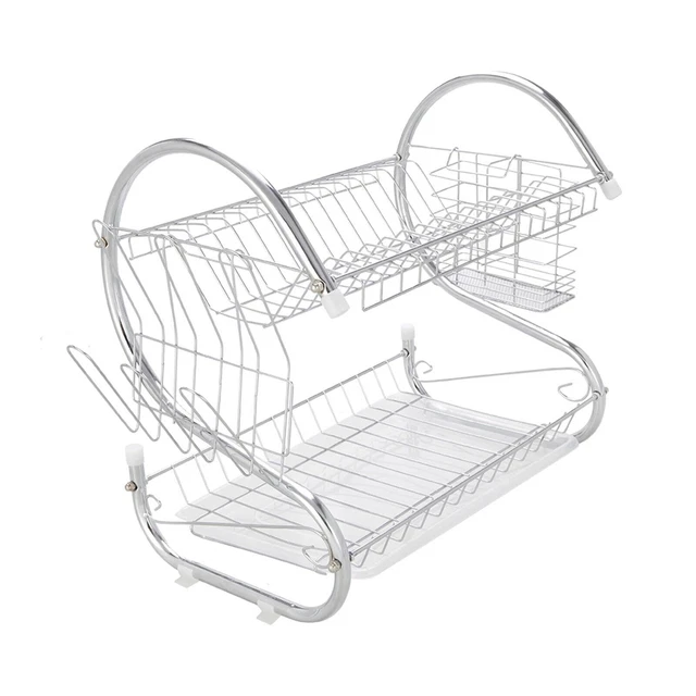 2-Tier Dish Drying Rack Stainless Steel Drainer Kitchen Storage Space Saver