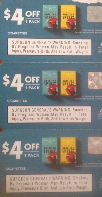 AMERICAN SPIRIT CIGARETTE Coupons $4 Off!!! $5.50