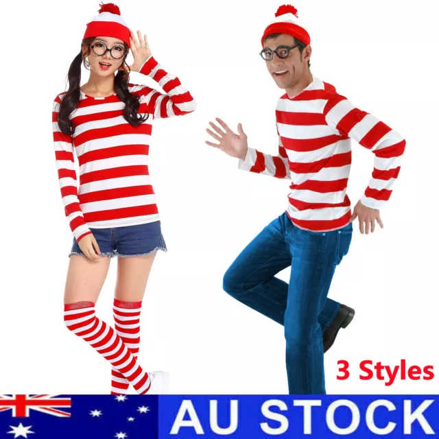 Halloween Wheres Wally Women Men Kids T-shirt Glasses Hat Socks Costume Cosplay