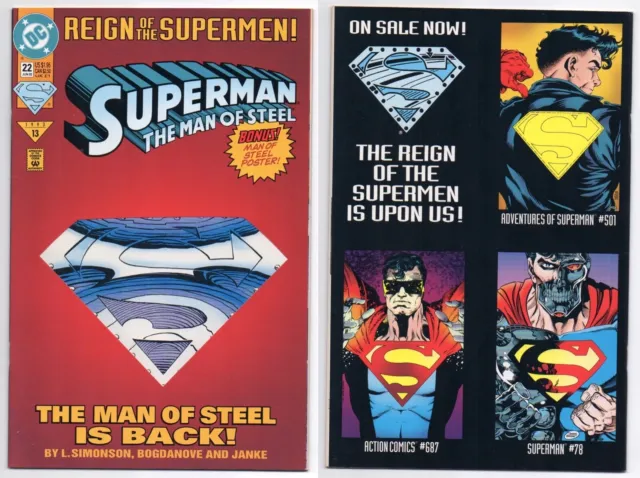 Superman the Man of Steel #22 (NM 9.4) Reign of the Supermen w/poster 1993 DC