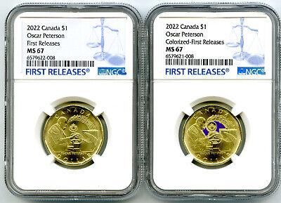 2022 $1 Canada Ngc Ms67 Oscar Peterson Loon Loonie Dollar Matched 2-Coin Set