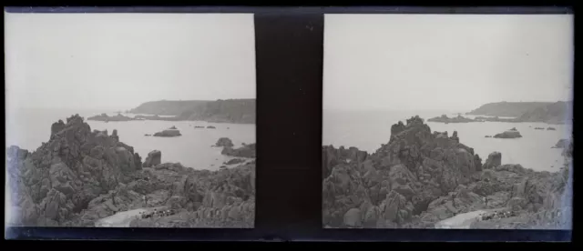 FRANCE Paysage rocheux c1930 Photo NEGATIVE Originale Plaque Stereo P74L18n2