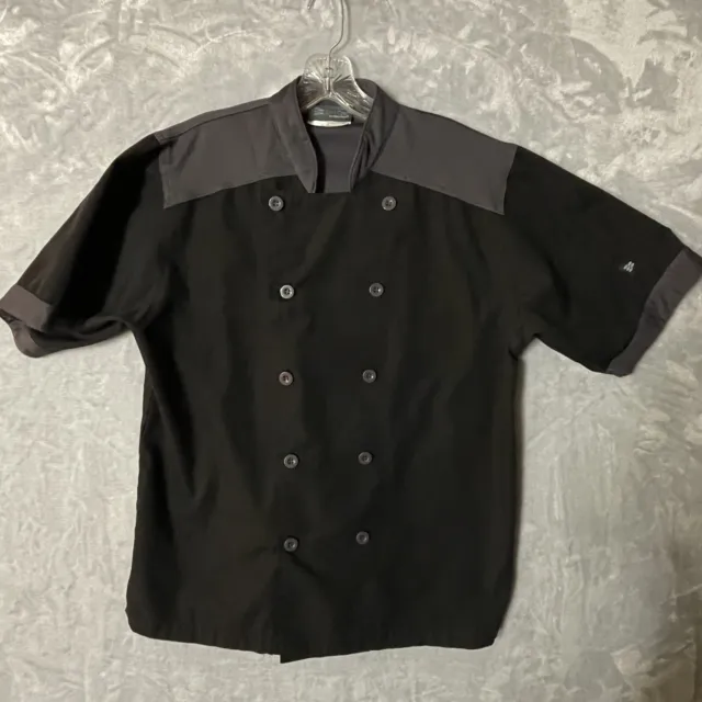 Cook Cool By Happy Chef Adults Culinary Jacket SMALL Black Gray Shirt Button Up