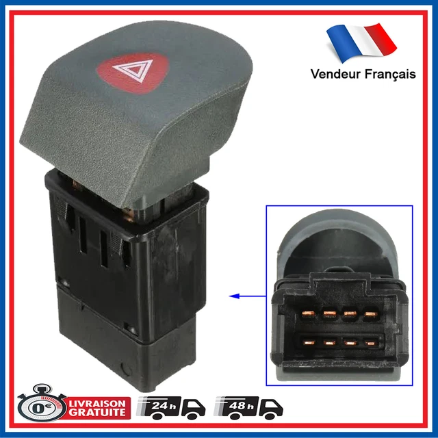 Interrupteur Feux De Détresse - Compatible Renault Clio II Phase 1 & Thalia I - Gris