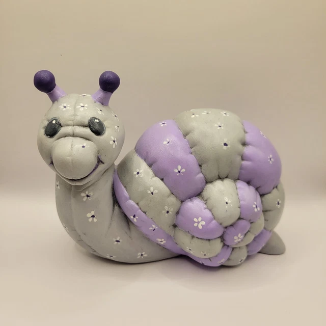 Vintage Ceramic Purple/Grey W Flowers Snail Nursery Decor Figure 8"