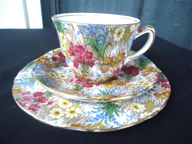 vintage royal winton grimwades marguerite chintz tea trio cup & saucer plate set