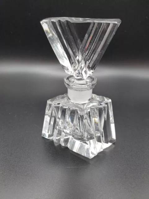 Vintage Lead Crystal Faceted Cut Glass Art Deco Perfume Bottle