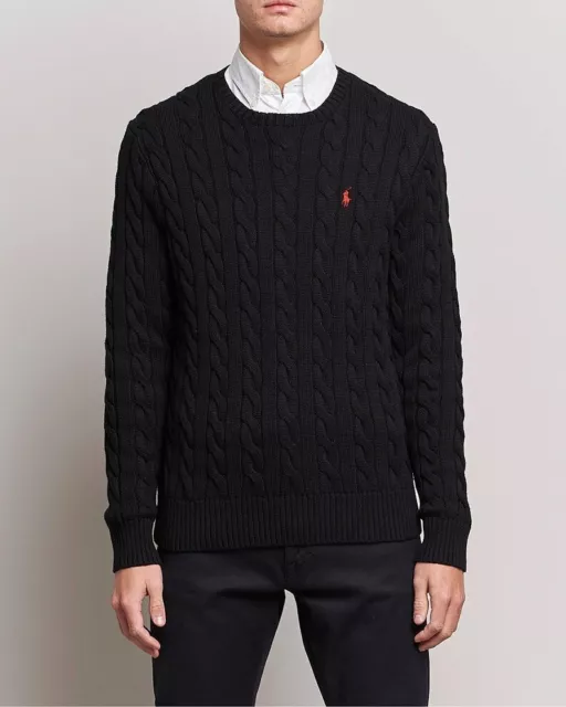 Ralph Lauren Cable Knit Crew Neck Jumper Regular Fit Black