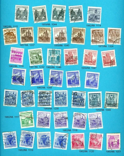 Republik Österreich "Bauwerke", 1957-1970, Lot Briefmarken 42 pcs.