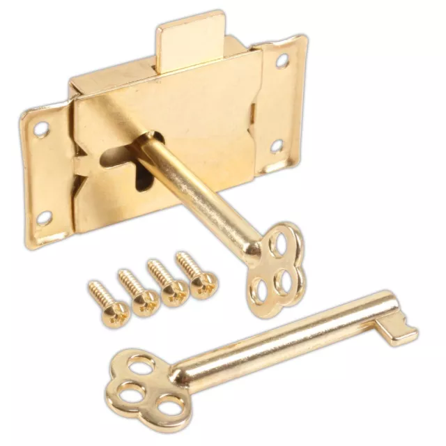 WARDROBE LOCK & 2 KEYS Retro Old Style Cupboard Drawer Cabinet Catch Latch BRASS