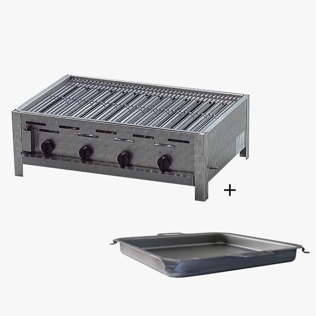 Gasgrill, Gastrobräter 81 x 53 x 27 cm Edelstahl 4 flammig mit Rost und Pfanne