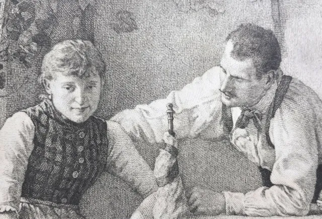 Alte Radierung, Ja oder nein, Th. Langer nach M. Schneidt, 1890 Absolute Rarität