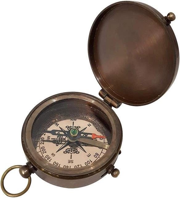 "Brass Engraved Compass with Wooden Box - Nautical Navigation Collectible" Gift