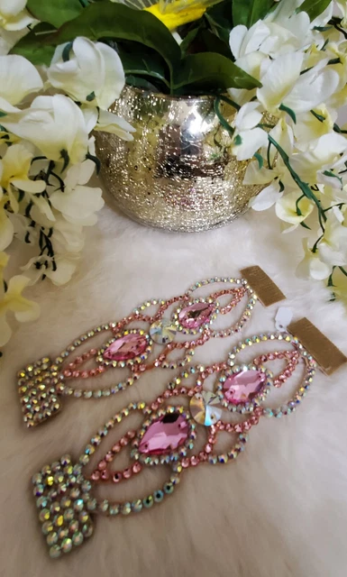 Stunning Cuffs Bracelets Rose Pink Crystals AB  Ballroom Dance Jewelry