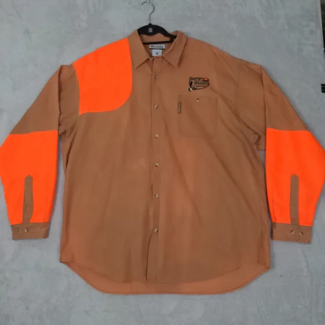 Columbia Men Hunting Shirt ~ XXL ~ Orange Quilted Shoulder Shooting Heavy Cotton