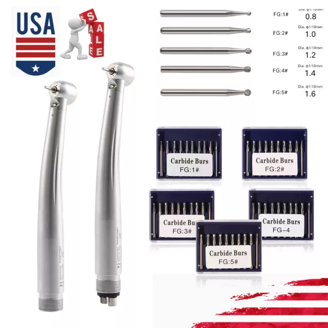 Dental FG Carbide Burs Tungsten Steel Bur Drill / 2/4H LED E-generator handpiece