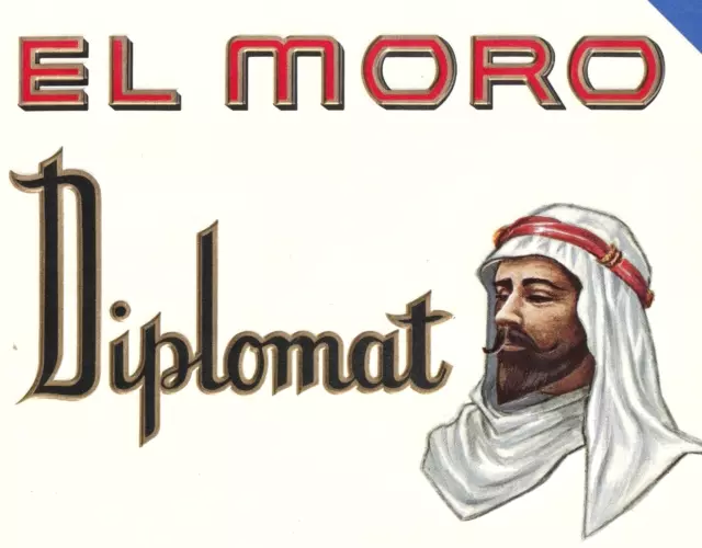 El Moro Diplomat Cigar Box Inner Label Bearded Man in Keffiyeh Kufiyya Vintage