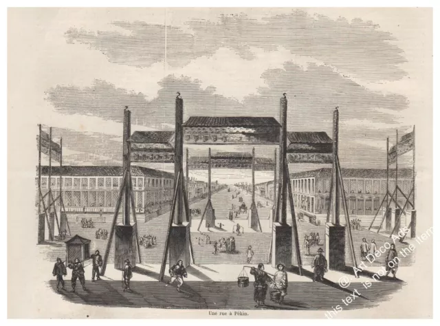 Chine China, Zu Phaï Leou Street in Beijing Pékin Gravure Antique Print 1857
