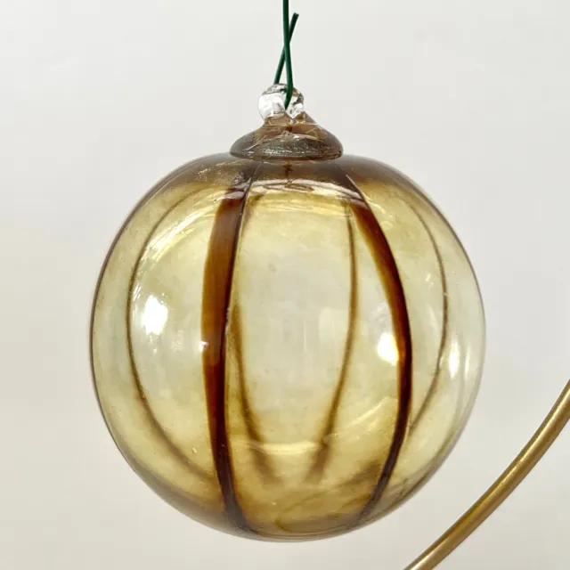 Hand Blown Art Glass Golden Brown Striped Ornament Orb Gazing Ball Sun Catcher