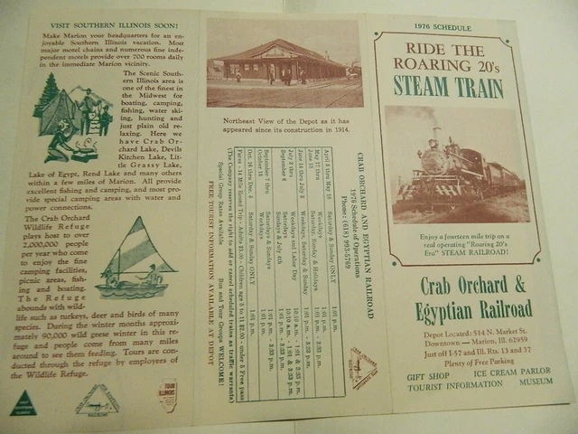 Nice vintage 1976 Crab Orchard  Egyptian Railroad timetable ephemera train steam