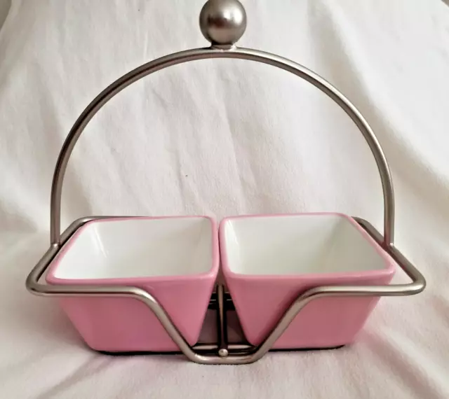 Pampered Chef Whip Cancer Caddy 2 Pink Dishes Server Breast Cancer Ribbon