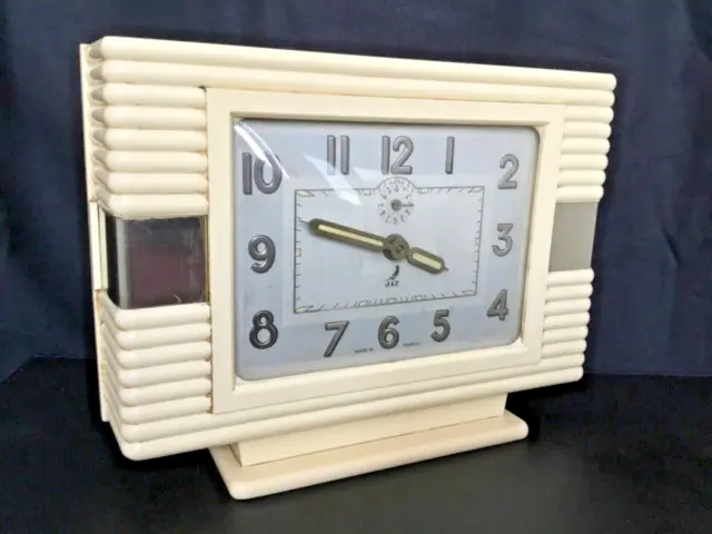 French Art Deco Jaz Clock Large Bakelite Cream Mantle Clock