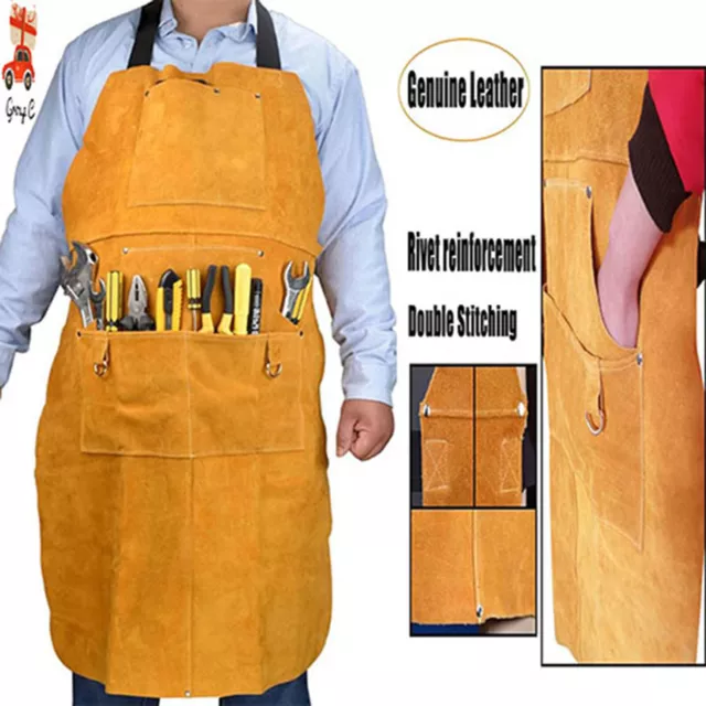 Leather Welding Apron with Multiple Pockets Heavy Duty Tools Shop Work Apron NEW