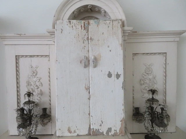 PAIR AMAZING Old Vintage Salvaged Architectural WOOD DOORS Chippy WHITE