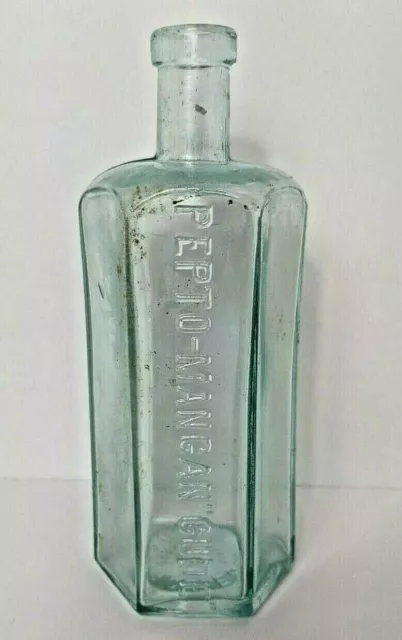 Antique Pepto-Mangan Dr. A Gude Medicine Bottle 6 Sided, Heart On Bottom 7" Tall