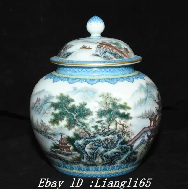 7.8''Qing Qianlong Markierte Famille Rose Landschaft Deckel Crock Topf Jar