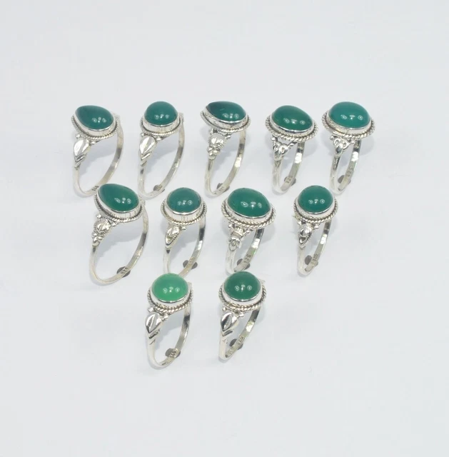 Wholesale 11Pc 925 Solid Sterling Silver Green Onyx Ring Lot Gtc312 T364